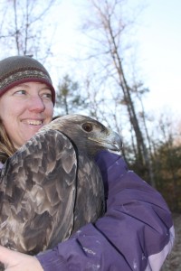 Trish Miller with a golden eagle